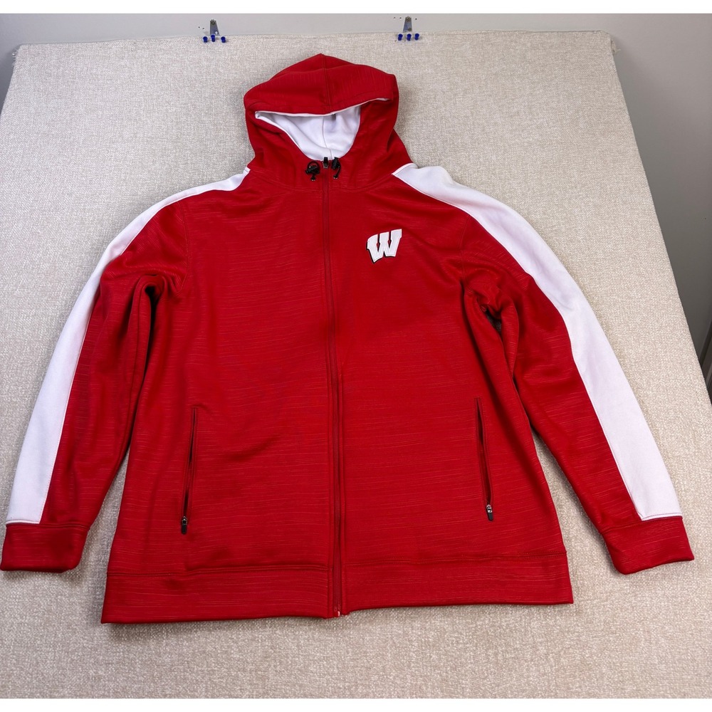 Colosseum Wisconsin Badgers Mens XXL Red Full Zip Hoodie Sweatshirt NCAA W Logo